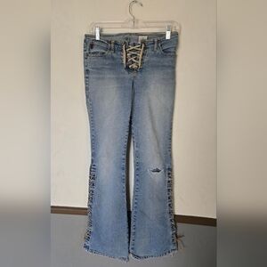 Mudd Y2K 90’s Low Rise Lace Up Flared Denim Jeans Junior Size 7 Distressed